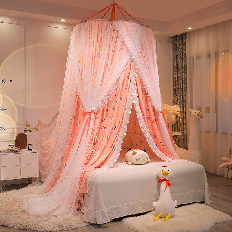 cb@新款双层防尘遮光蚊帐吊顶床幔儿童圆顶床帘家用