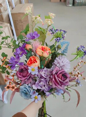 m299混搭蓝紫色系手札假花仿真花绢花花束批发欧式货源