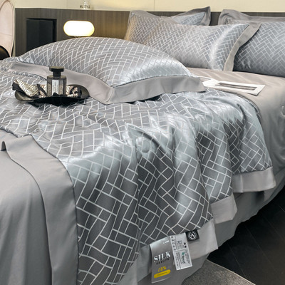 外贸爆款20%桑蚕丝莱夏凉被尔兰精天丝提花夏被四件套赛空调被（