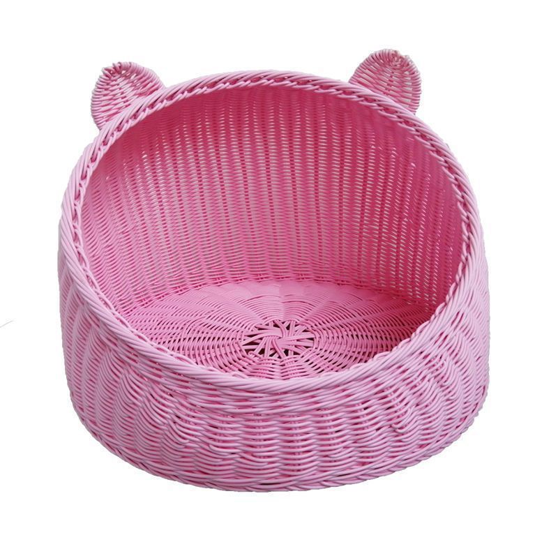 藤编加粗猫窝可水洗猫床猫房子狗窝夏季封闭式小型犬狗窝四季通用