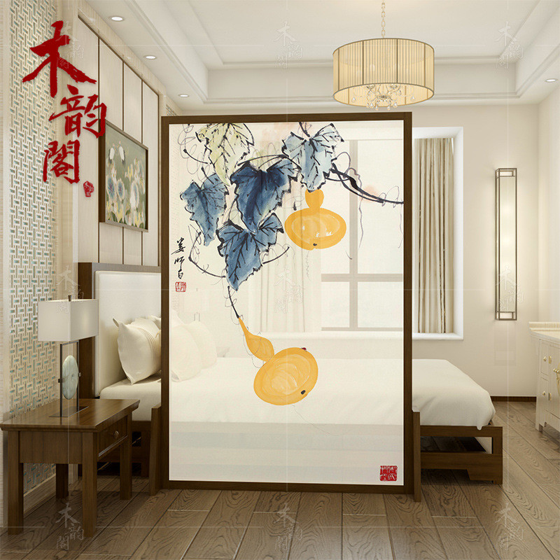 布艺屏风隔断客厅卧室遮挡家用新中式玄关移动座屏葫芦简约现代
