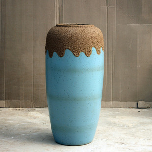 落地大花瓶陶瓷土陶罐摆件高温插花陶缸家居装饰花瓶插花器三件套