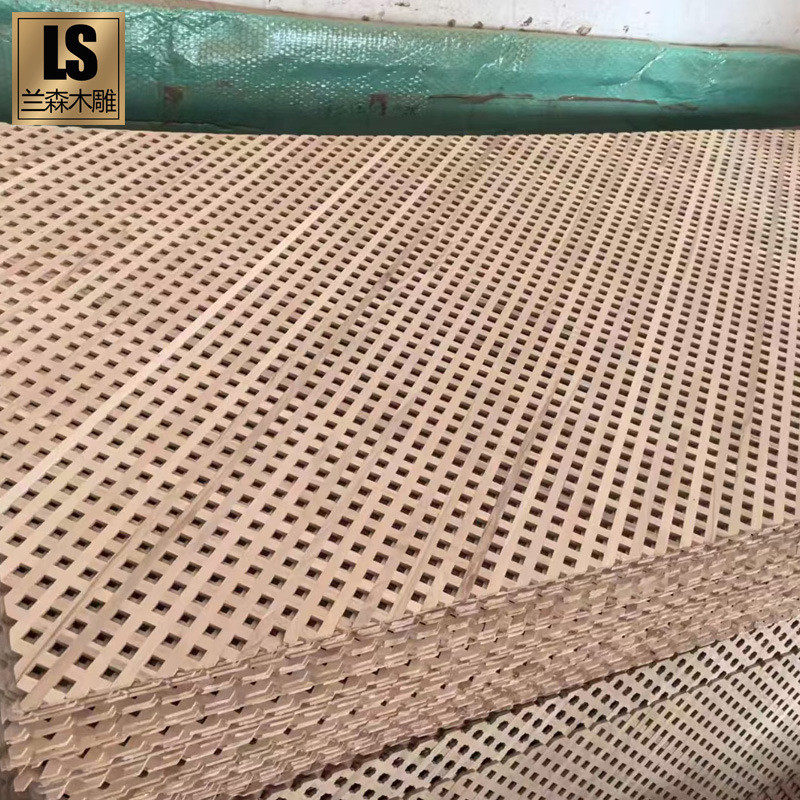 东阳木雕实木酒柜网格柜门护栏橱柜木质面板菱形网片百叶栅栏雕刻