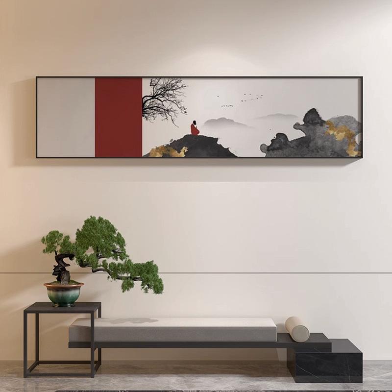 新中式横版装饰画客厅墙壁挂画背景茶室卧室床头长条山水国风壁画