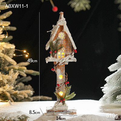圣诞木屋木质发光雪景雪房子小木屋摆件欧式复古原木小雪屋