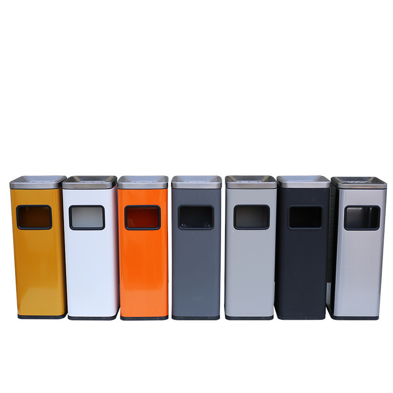 正方形侧用桶不锈钢环境垃圾桶金属镀层酒店商场学校投垃圾桶