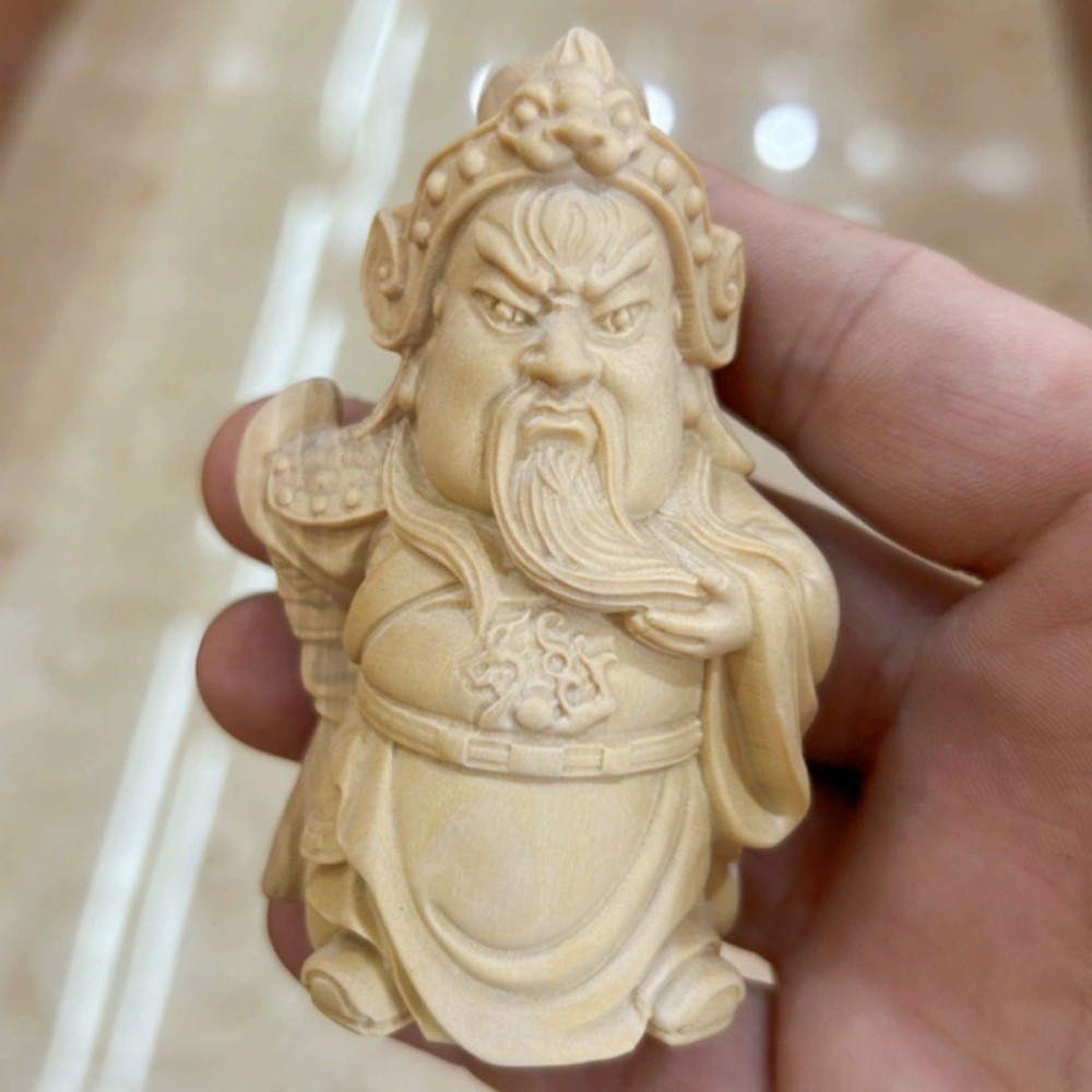 摆件关二爷黄杨木卡通造型关羽关公实木雕刻把玩件桌面装饰品文玩