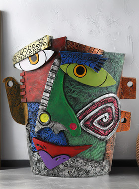 新品创意人脸皱眉抽象个性花盆多彩树脂工艺庭院园艺家居摆件