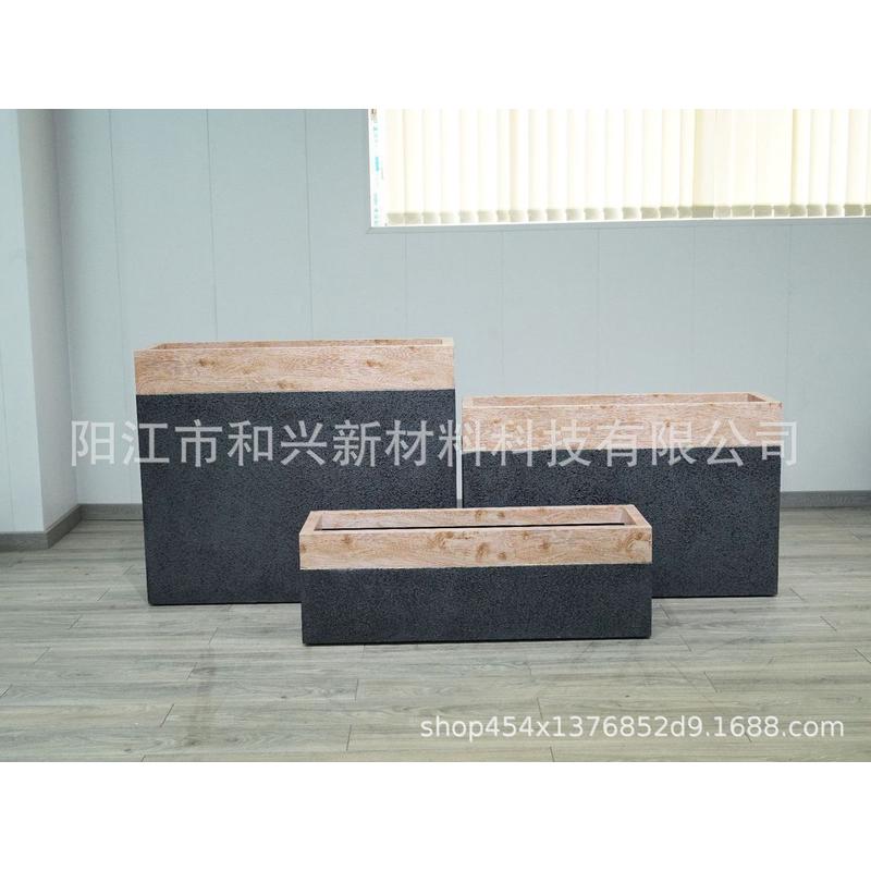 厂家户外玻璃钢花箱水泥定制仿木纹双色花盆阳台大型绿植盆栽摆件