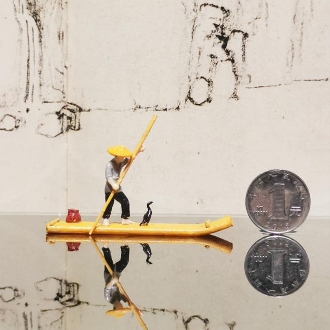 gju8禅意枯山水摆件古代小乌篷船帆船小舟竹筏桌面微景观沙盘