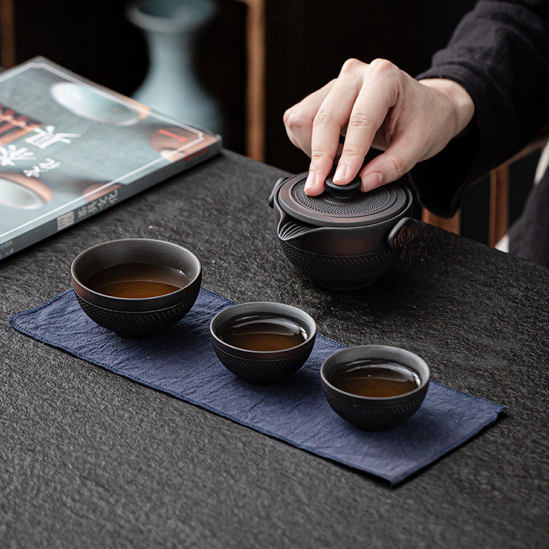 热销紫陶快客杯复古旅行茶具套装车载便携1壶3杯简约陶瓷紫砂一壶,餐饮具,功夫茶具,淘宝优惠券,粉丝福利购,淘宝优惠卷