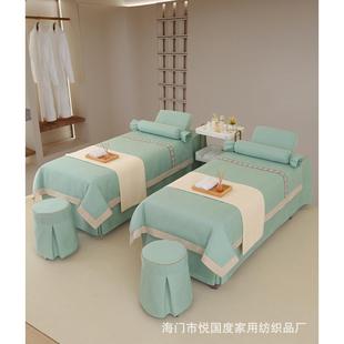 四季 通用 新款 美容床罩四件套高品质棉麻简约床裙纯色开洞床套四季