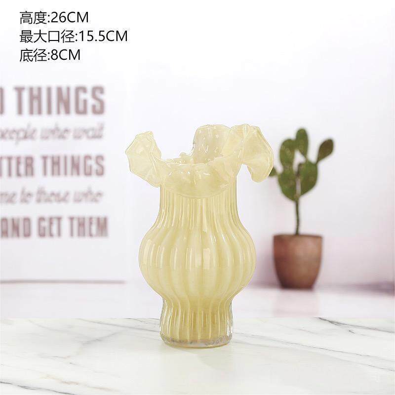 中古玻璃花瓶客厅插花水培高级感百褶裙法式复古摆件餐桌软装饰品