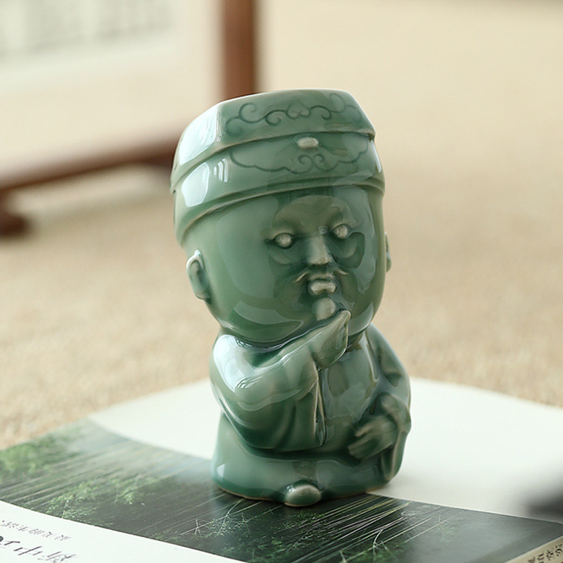 浮雕手工摆件零配件丑茶宠茶道茶台生旦净末越窑青瓷国粹陶瓷