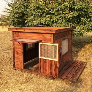 实木狗窝狗屋户外防水送凉席防寒宠物狗笼碳化金毛犬木屋 大型新款