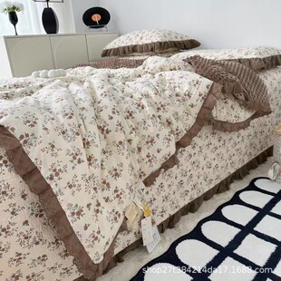 2023新款秋冬全棉法式床盖款豆豆被四件套