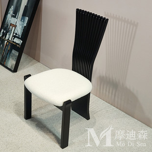 热销法式创意木高背椅白蜡餐椅餐椅中古风家用实木软包椅设计师扇