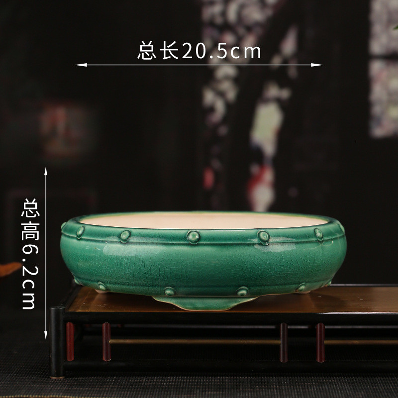 宜兴釉水紫砂花盆批发盆景桌面圆形三足简约装饰文竹多肉植物yz59