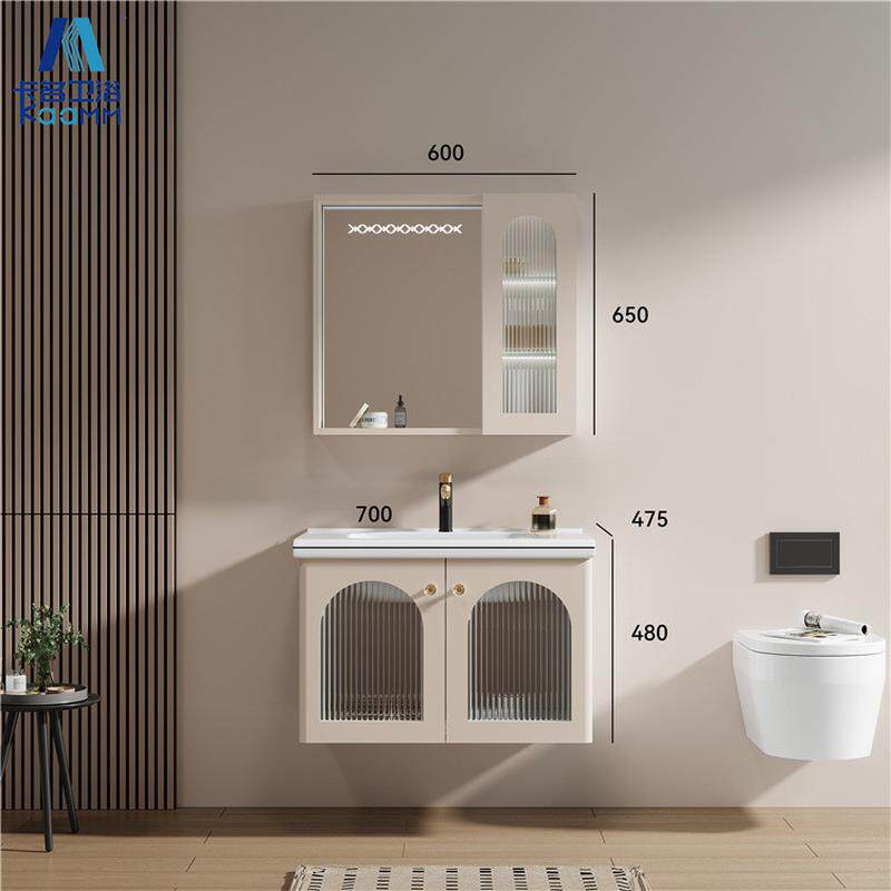 厂家批发易清洁陶瓷一体盆白色法式釉面风情浴室柜组合led灯镜柜