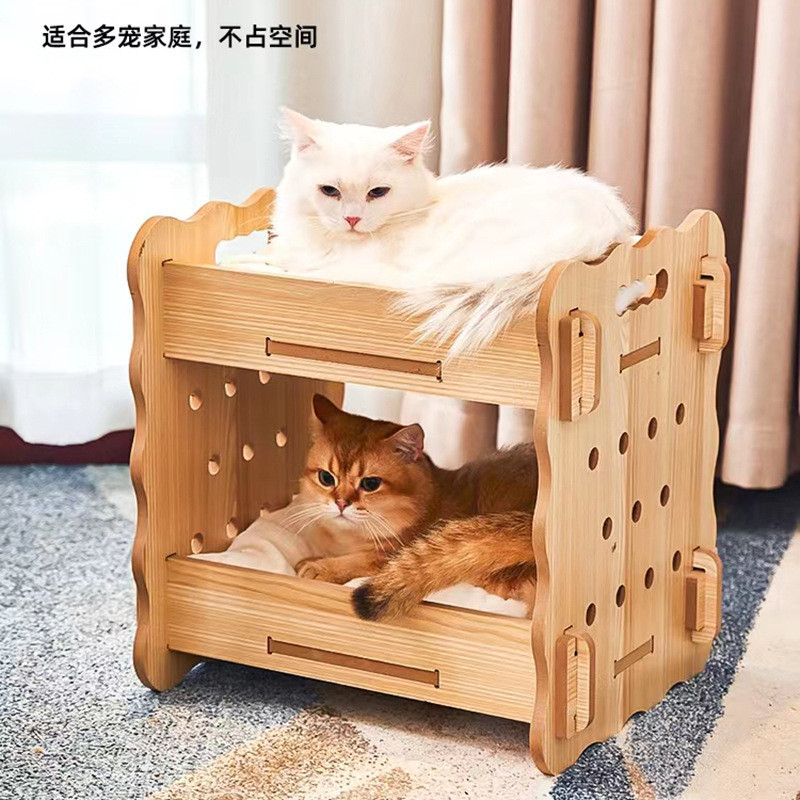 猫窝四季通用半封闭双层猫窝猫别墅猫屋木质式网红猫床宠物床