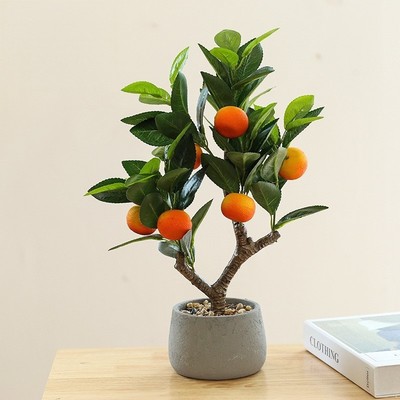 店铺创意假假花水果盆栽石榴树装饰摆件盆绿植桌面柠檬树客厅
