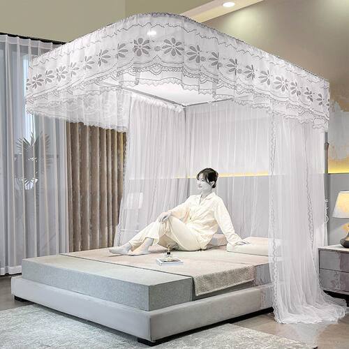 加粗u型升降导轨蚊帐三开门婚庆床帘法式公主风纹帐