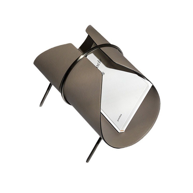 欧式轻奢金属软装书报架简约皮革杂志架创意客厅书房卷筒装饰摆件