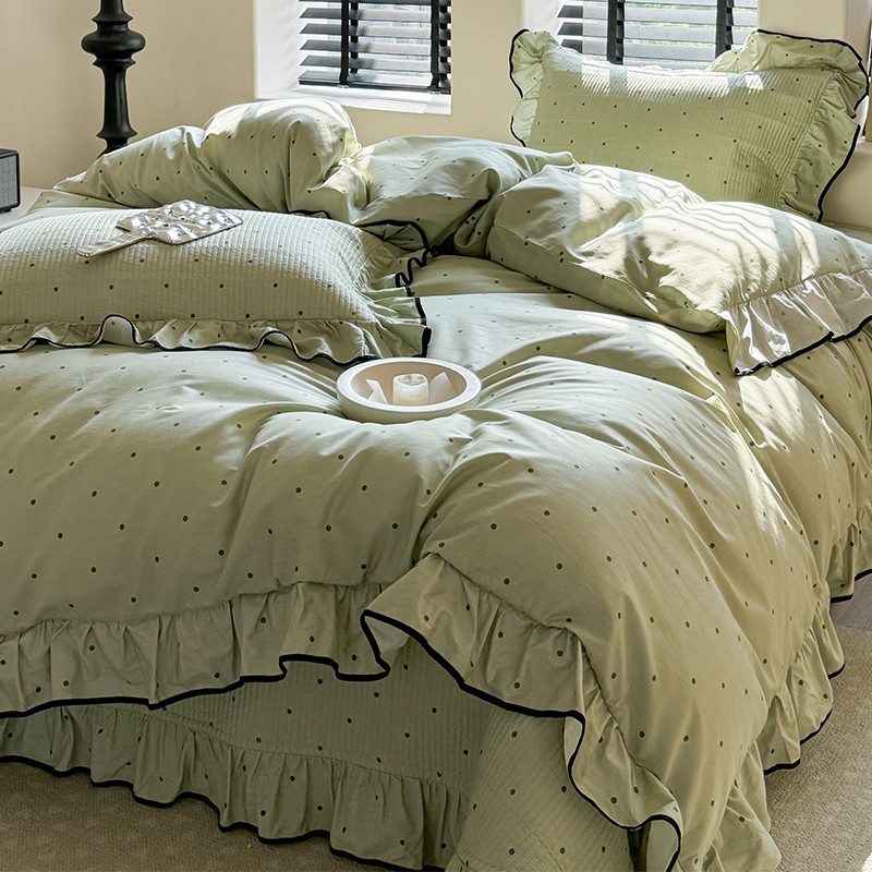 双面全棉花边床盖三件套四季通用榻榻米单人夹棉床单被套床品套件