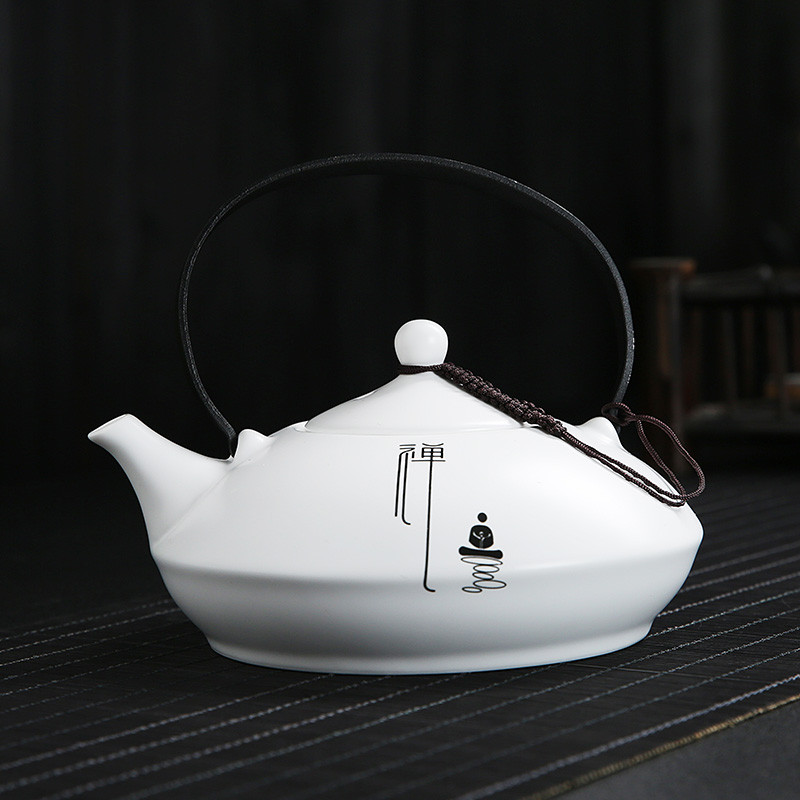 大号茶壶泡茶器家用陶瓷功夫茶具中式扁壶提梁手把壶带过滤网