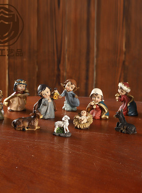 跨境供应商圣诞卡通马槽组摆件场景古典礼物树脂工艺品