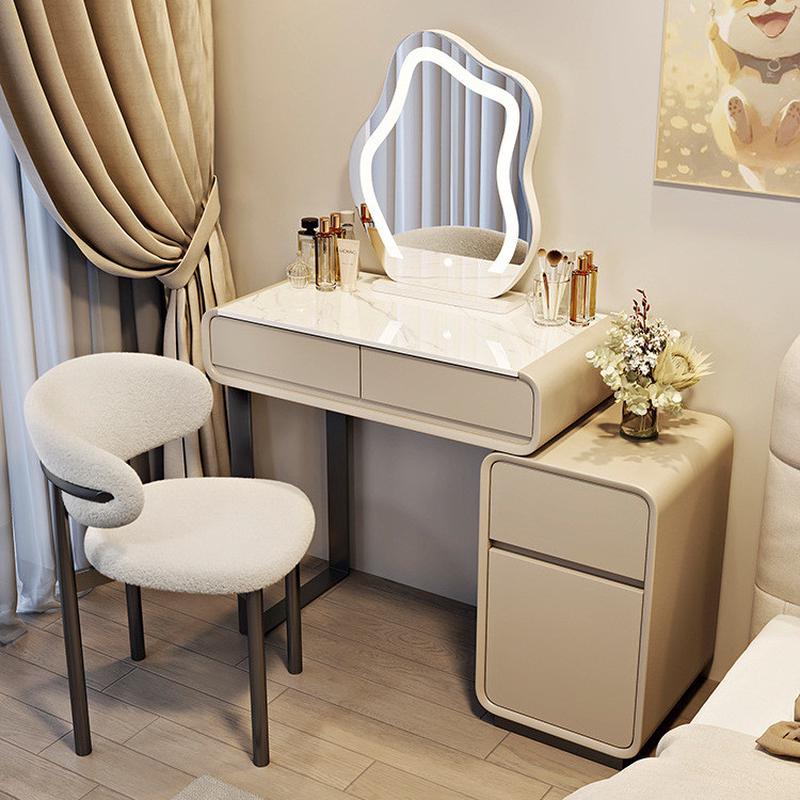 2024新款小户型梳妆台卧室现代简约床头风轻奢奶油一体60cm化妆桌