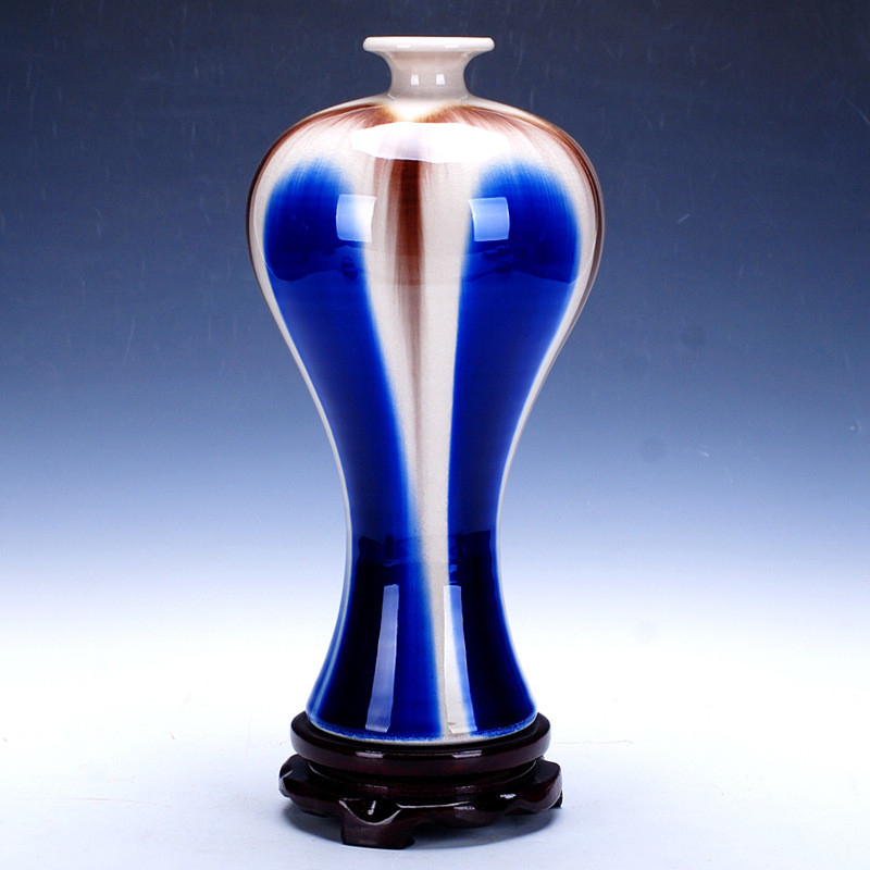 景德镇陶瓷器插花瓶摆件窑变色釉新中式花器家居客厅博古架装饰品