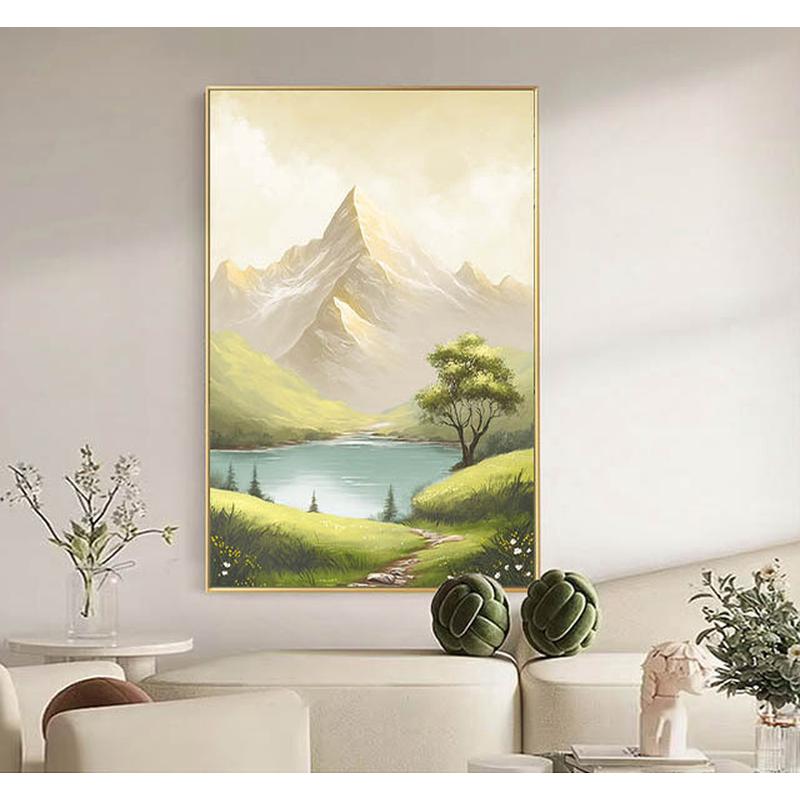 手绘油画奶油风日照金山山水景装饰画卧室壁画挂画客厅餐厅画落地图片