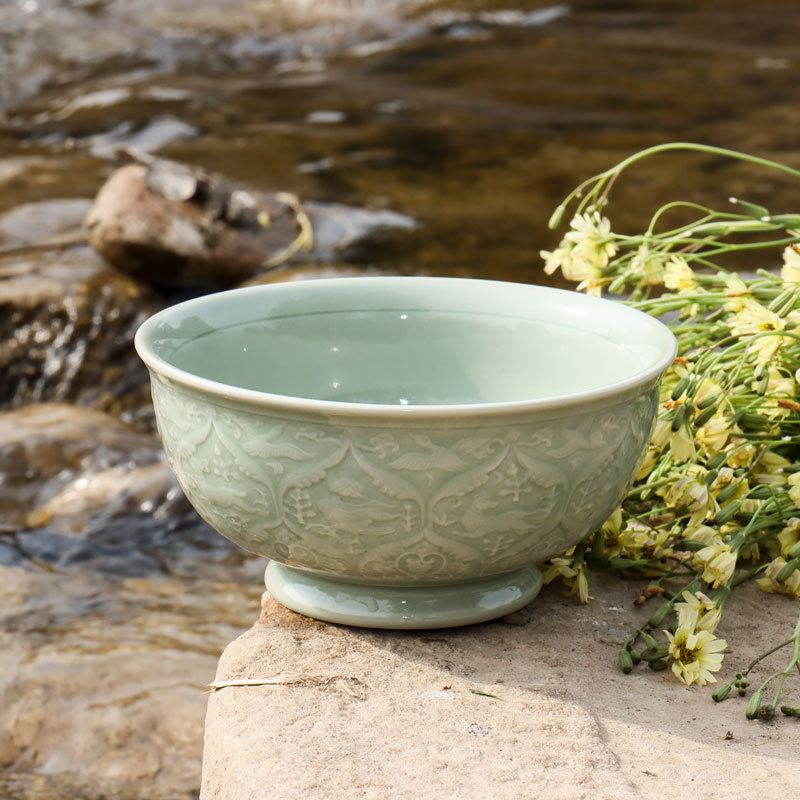 3rlm批发耀州窑仿大唐金碗刻花中式复古青瓷中号青瓷精品橄榄米饭