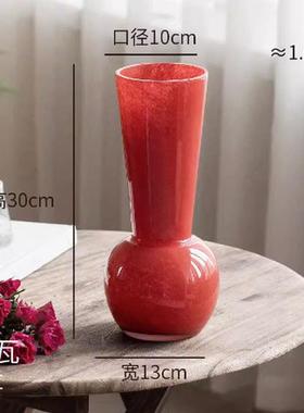 法式中古花瓶红色复古高级感琉璃花器客厅蝴蝶兰插花软装民宿摆件