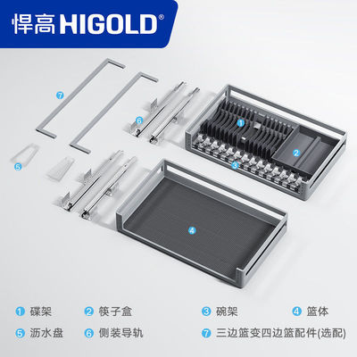 /L系列拉篮抽屉式304不锈钢厨房橱柜双层碗碟拉篮碗架