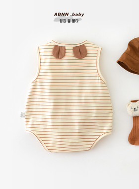 男女宝宝夏装爬服婴儿小熊条纹无袖薄款连体哈衣儿童包屁衣92722