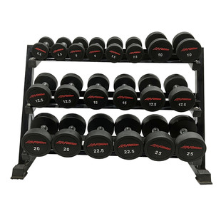 批发健身房商用圆头哑铃套装钢制内芯架子组合十对包胶圆钢哑铃