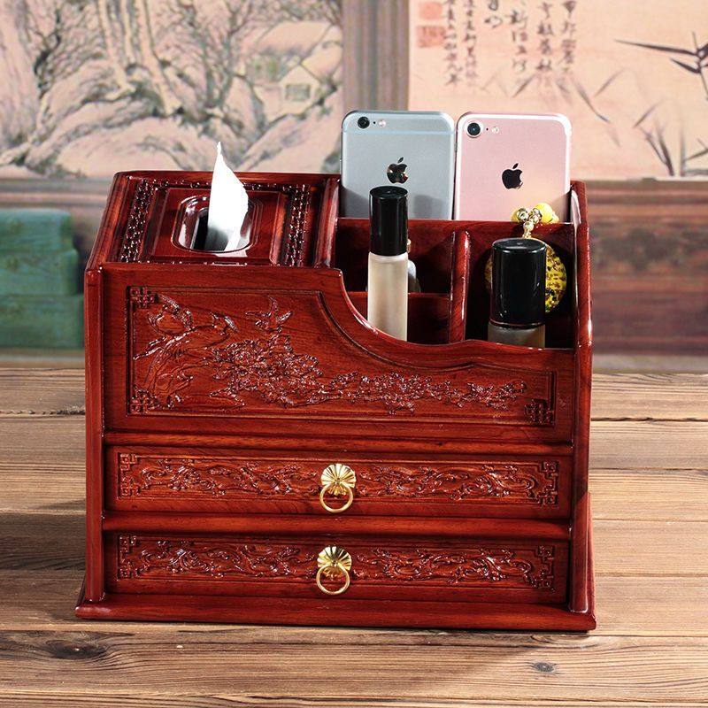 花梨木收纳盒多功能中式抽屉桌面多层纸巾盒广迎,收纳整理,抽纸筒/套,淘宝优惠券,粉丝福利购,淘宝优惠卷