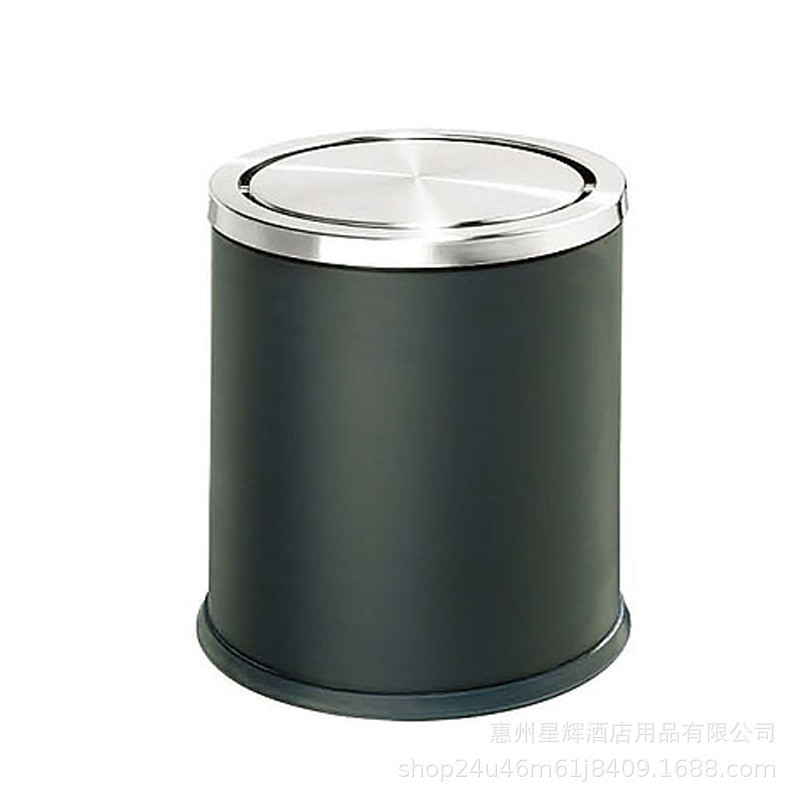 黑色铁烤漆垃圾桶客厅家用桶收纳桶卧室厨房圆形双层垃圾桶