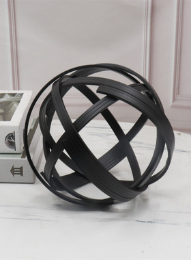 现代简约黑色金属线卧室样板房售楼部卧室书房客厅餐厅球桌面摆件