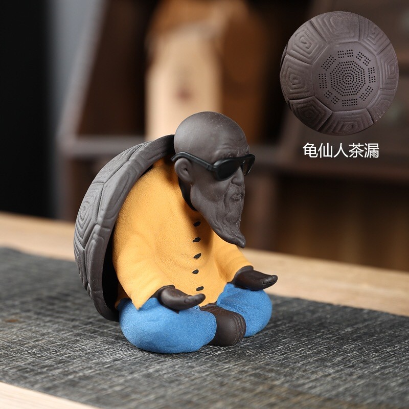 创意瓷陶瓷龟爷爷茶漏茶叶过滤器全紫砂茶滤茶宠摆件可养厂家批发