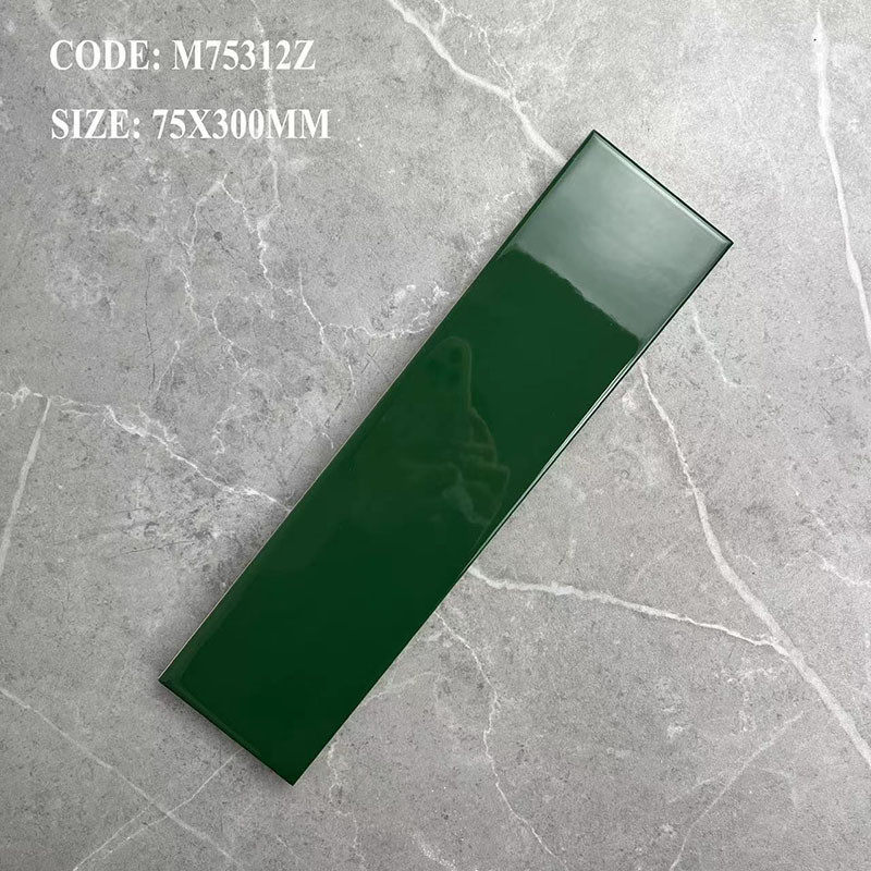 北欧长条瓷片75x300彩色厨房酒面包砖斜边红卫生间墙砖橄榄绿瓷砖
