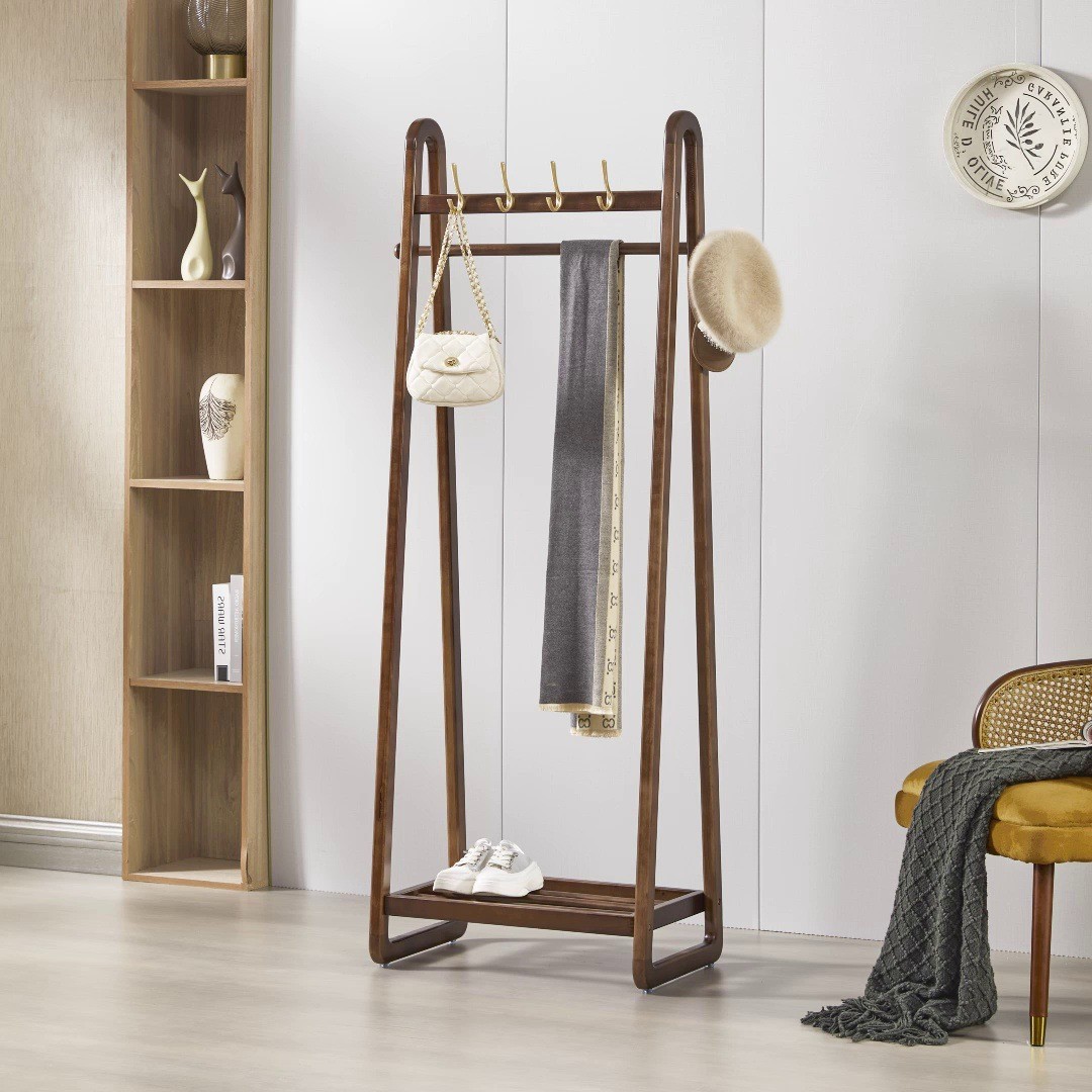 热销新中式实木卧室挂衣架衣帽架立式家用落地简易客厅网红衣架子