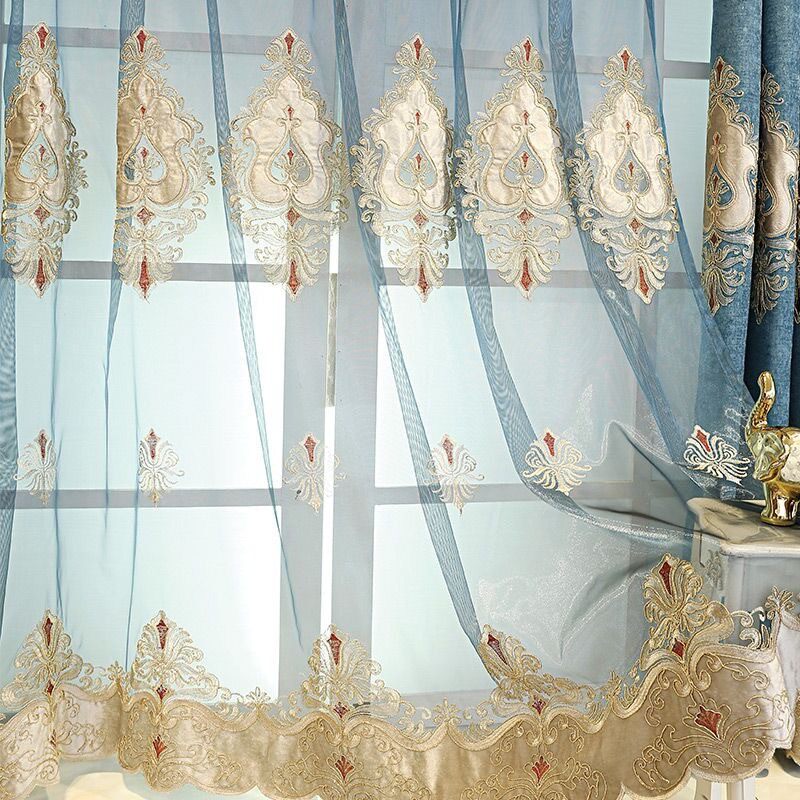 rp4t批发免打孔大气欧式绣花雪尼尔加厚客厅卧室遮光窗帘成品奢华
