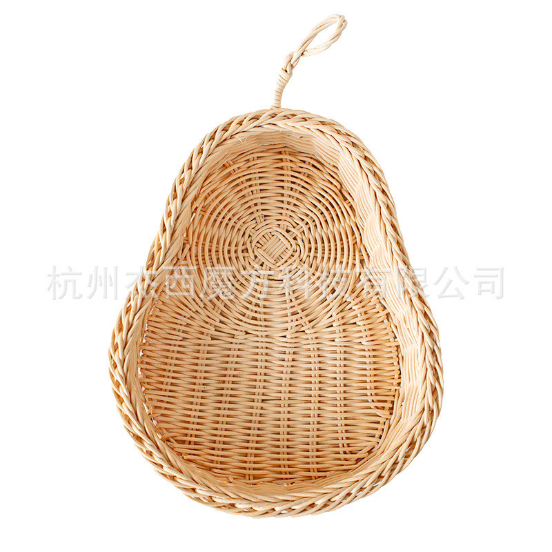 天然印尼白藤手工编织梨形篮美食摄影道具鸡蛋收纳筐果蔬面包篮