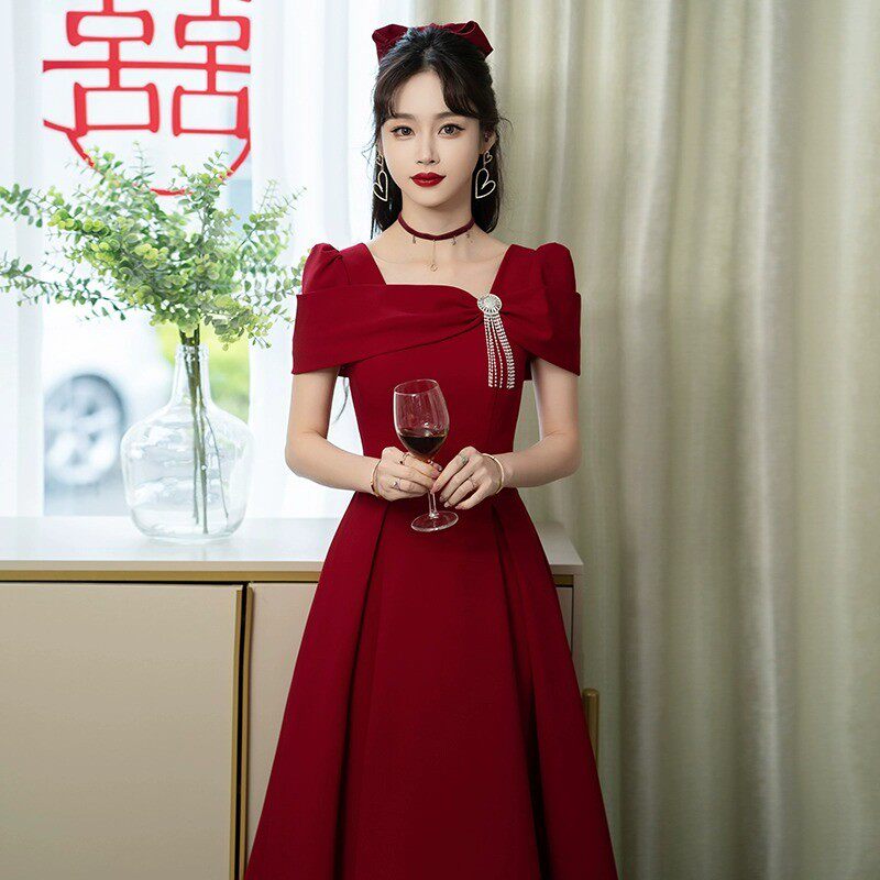 极速新娘敬酒服女2025新款春季红色回门服订婚礼服裙结婚便装修身
