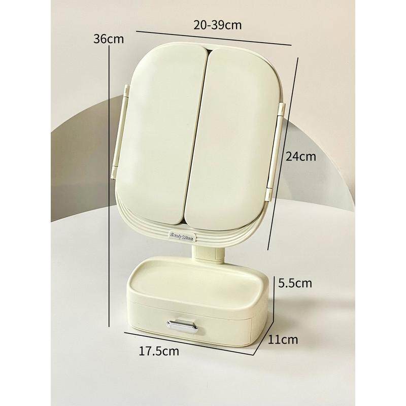 h^化妆镜收纳盒一体台式桌面大号led灯镜卧室梳妆台镜子折叠梳妆