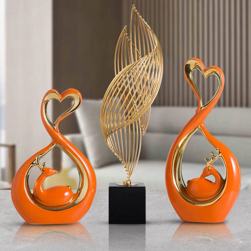 热销现代轻奢陶瓷对鹿摆件桌面摆件客厅电视柜酒柜装饰品办公室家