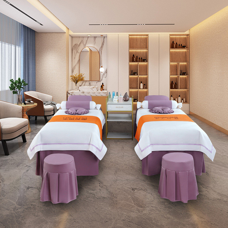 高档美容床罩四件套纯色轻奢理疗按摩美体洗头四季款床罩套件批发